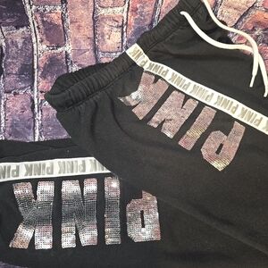 Victoria's Secret Black and Pink Sequin Joggers Xs bling silver sequin Sequence